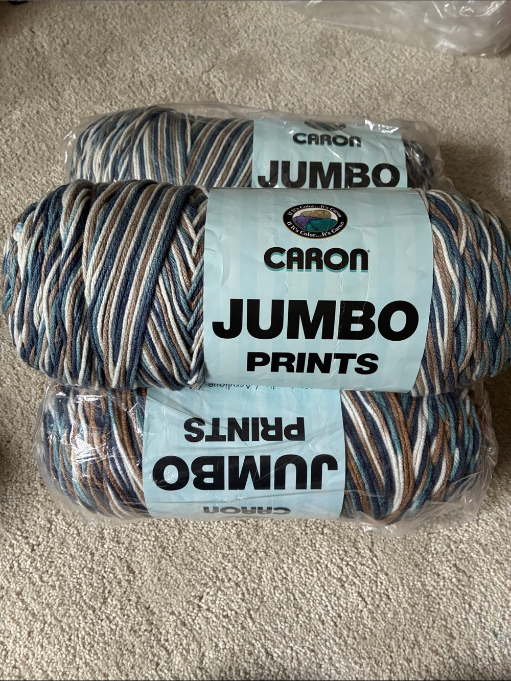 Caron Jumbo Prints Multicolor Yarn - Blue, Brown & Cream